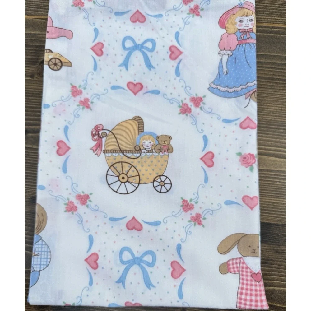 Vintage‎ Handmade Pillowcases Pair Nursery Teddy Bear Doll Kids Pastel Retro